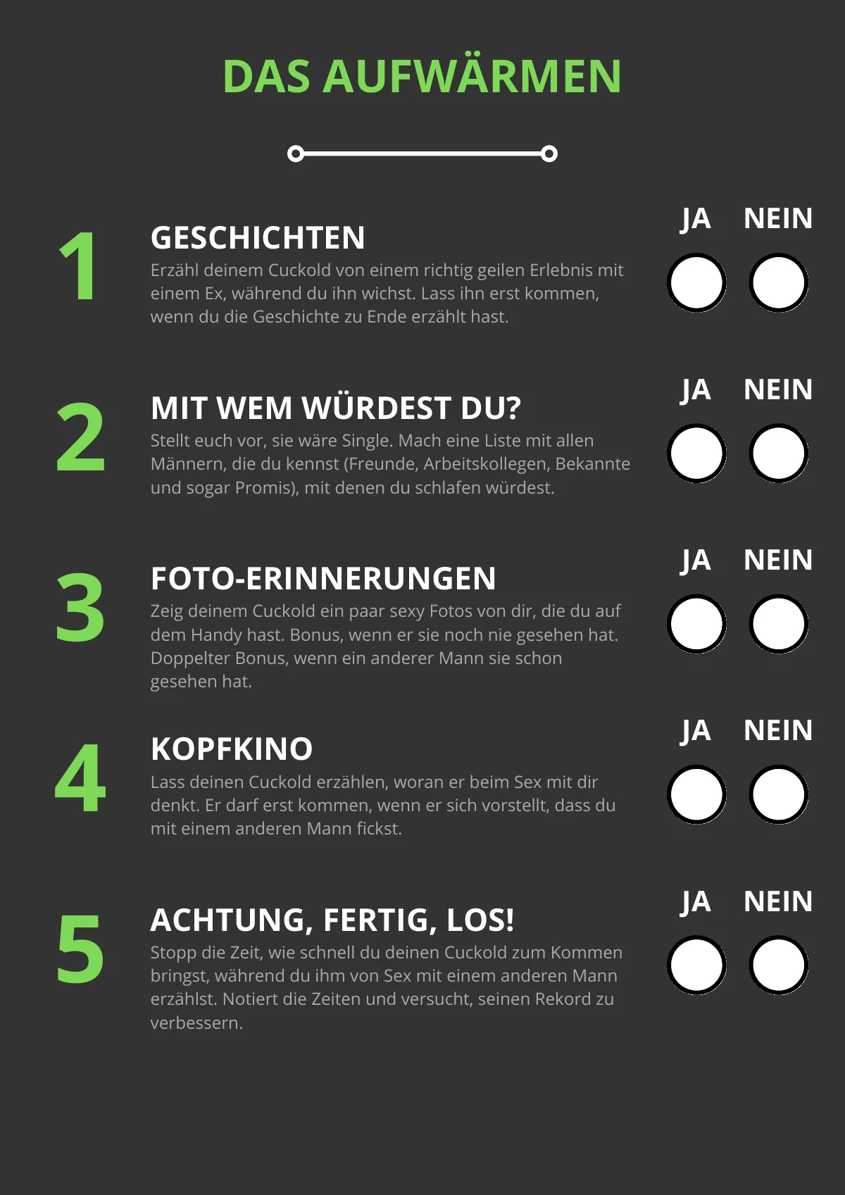 Beispielseite mit den ersten Cuckold-Spielen